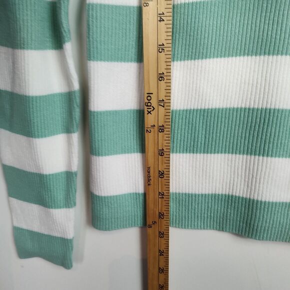 Croft & Barrow V-Neck Sweater Women's M Mint Green/White Stripes Long Sleeves - Picture 5 of 9